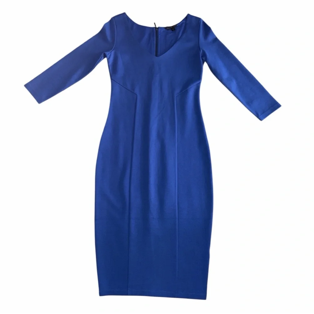 Felicity & Coco Royal Blue 3/4 Sleeves V-Neck Back-zip Midi Dress